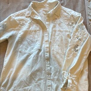 Sezane White Denim Cut Out Button-Up Shirt